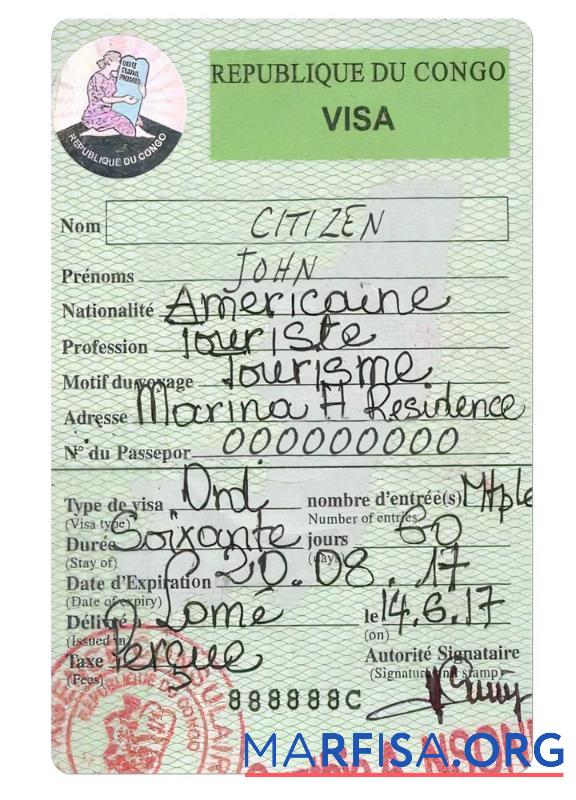 Printable Congo travel visa download for verification